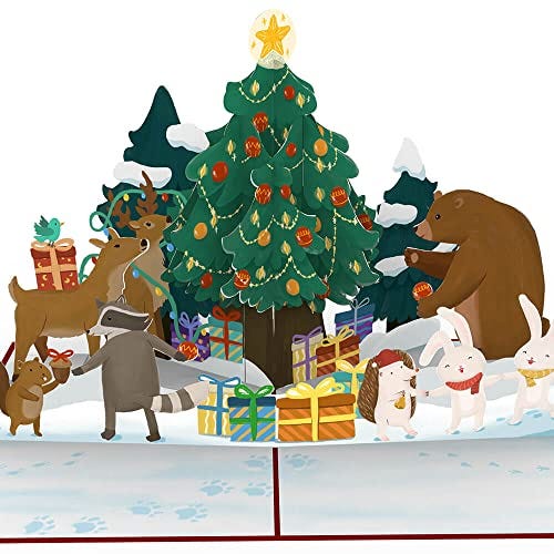 Tarjeta de Navidad 3D animales en el bosque