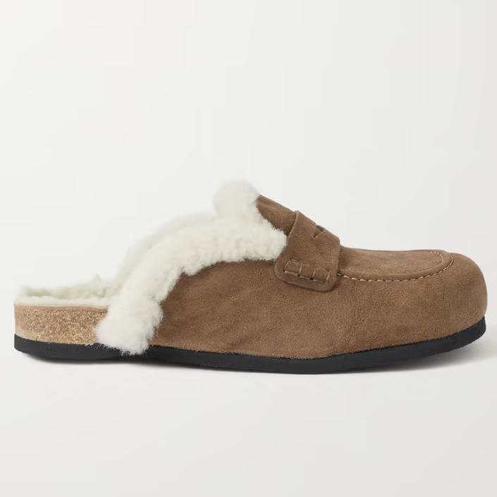 Shearling-lined Suede Slippers