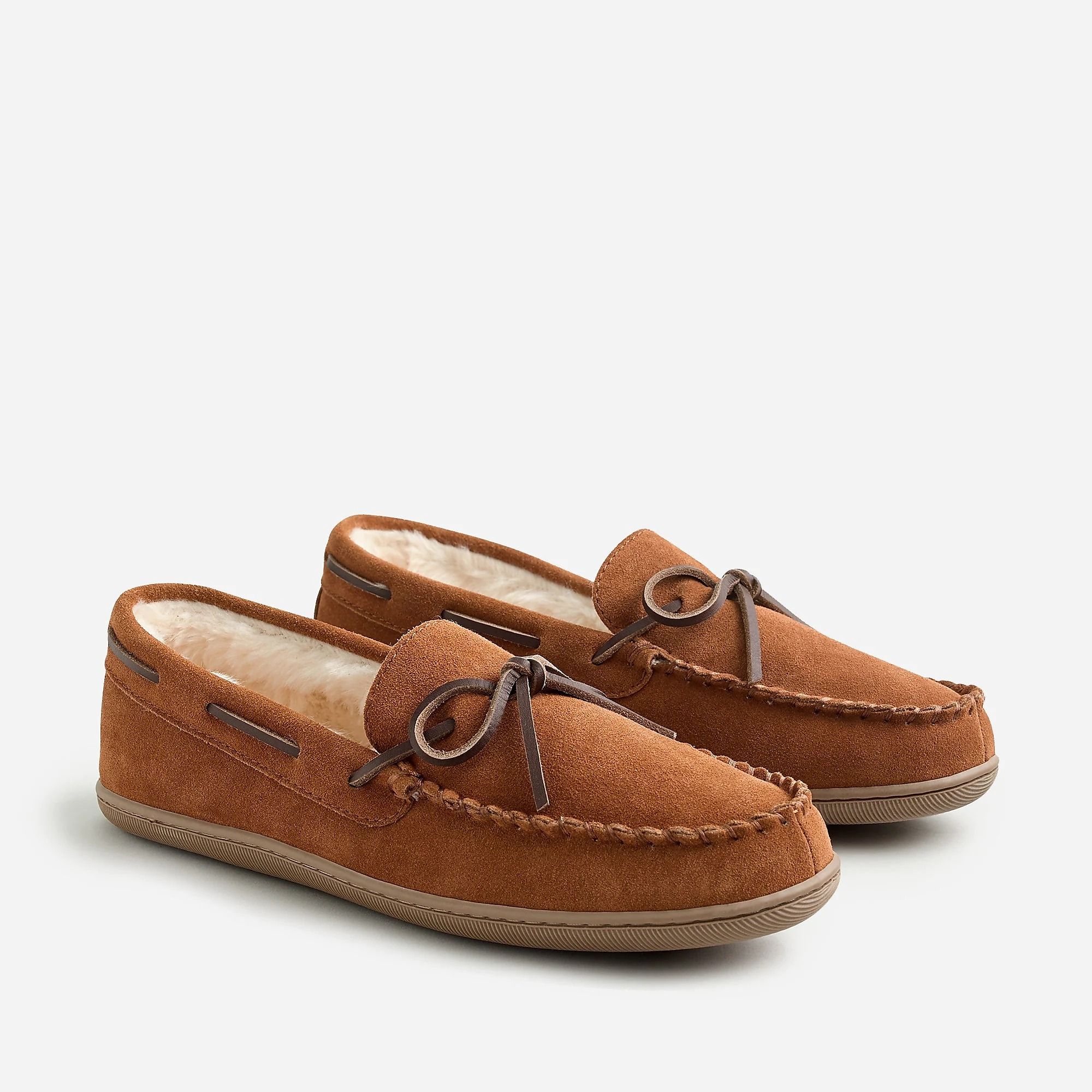 Sherpa-Lined Suede Slippers