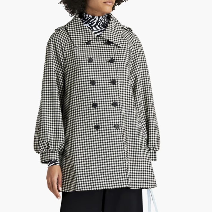 Lana Double-breasted Gingham Wool Coat