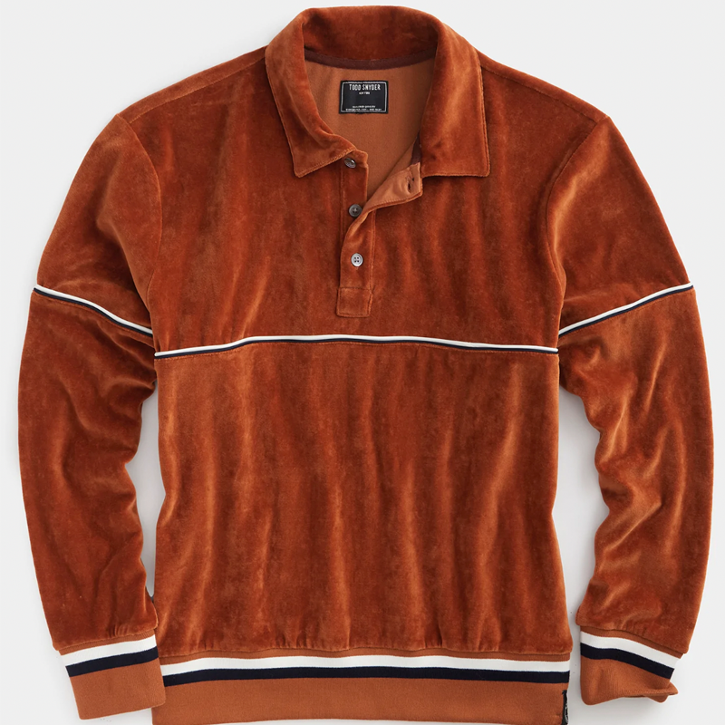 Velour Polo With Piping in Warm Cognac