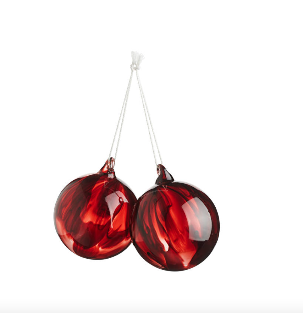 Painted Glass Baubles Set of 2