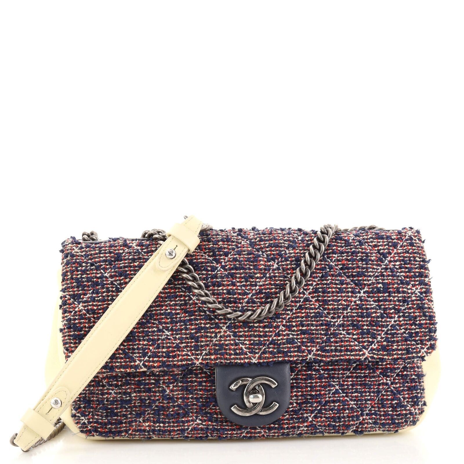 Aged Chain CC Flap Quilted Tweed Bag