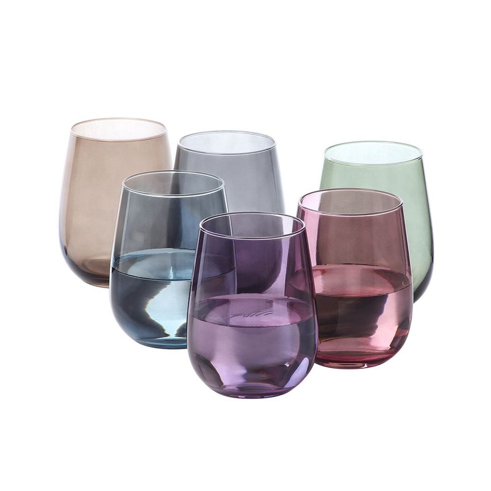 Colored Stemless Wine Glasses, Set of 6