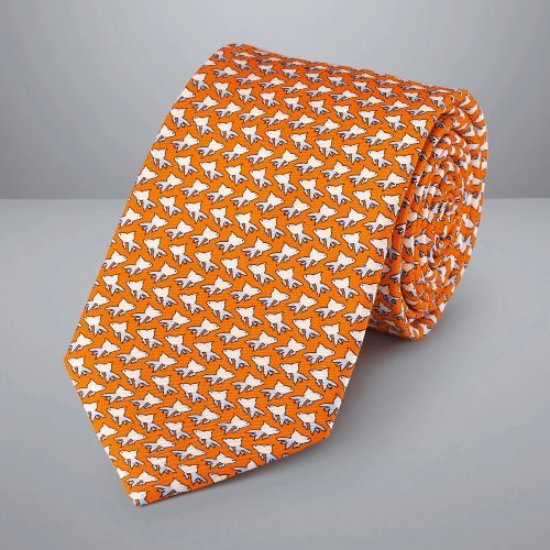 Fish Out of Water Motif Print Silk Tie