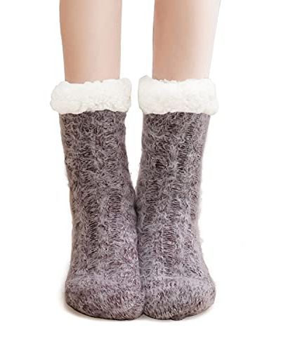 Outbound Women's Soft Fleece Lined Indoor House Sock Slippers Warm  Anti-Skid 2-Pack, Grey