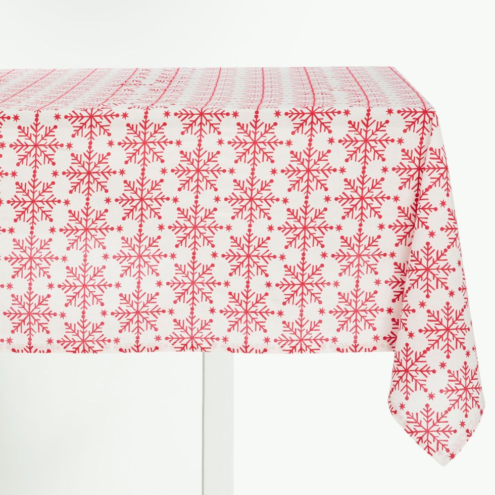 Snowflake Rectangular Cotton Tablecloth, Red