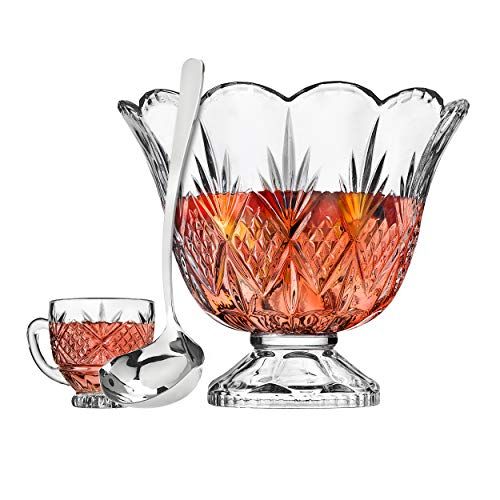 Godinger Dublin Crystal Punch Bowl Set with 8 Cups and Ladle - 10 Piece Set