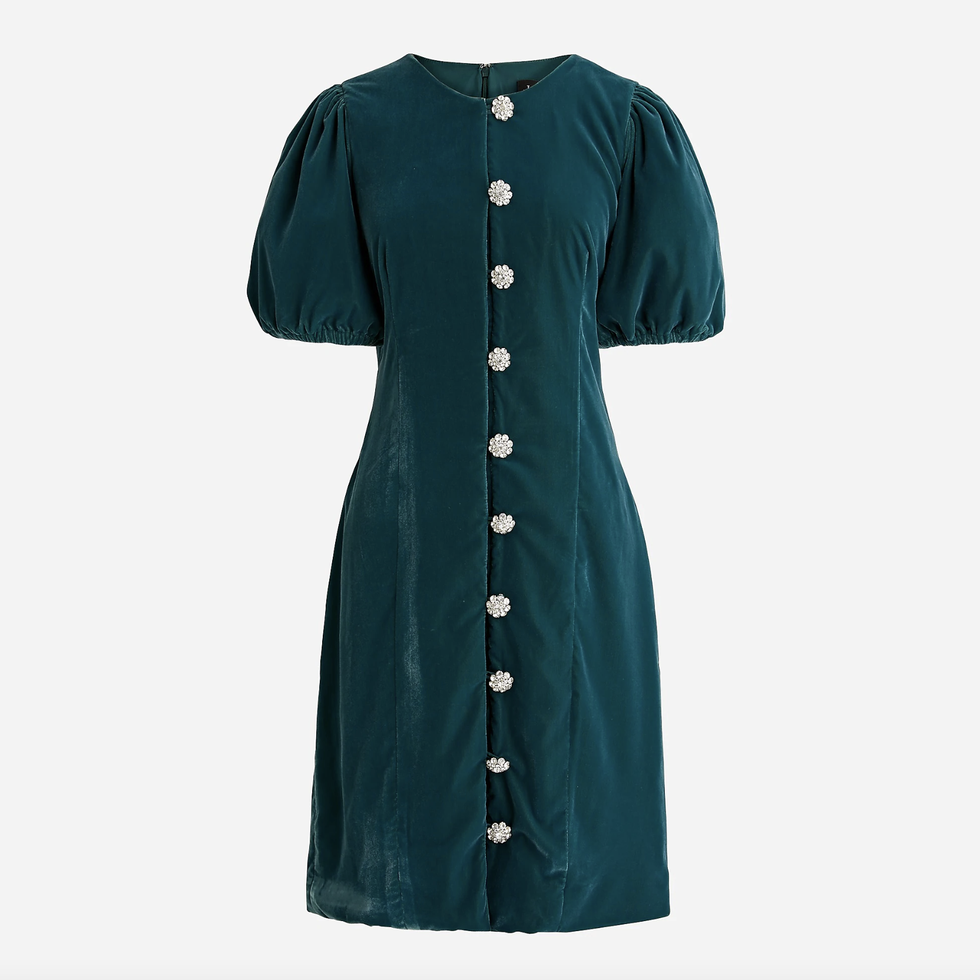 Velvet Jeweled Button-front Mini Dress