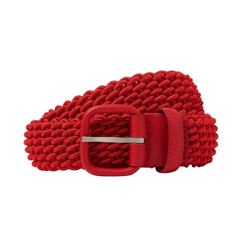 Red Leather-Trimmed Woven Belt