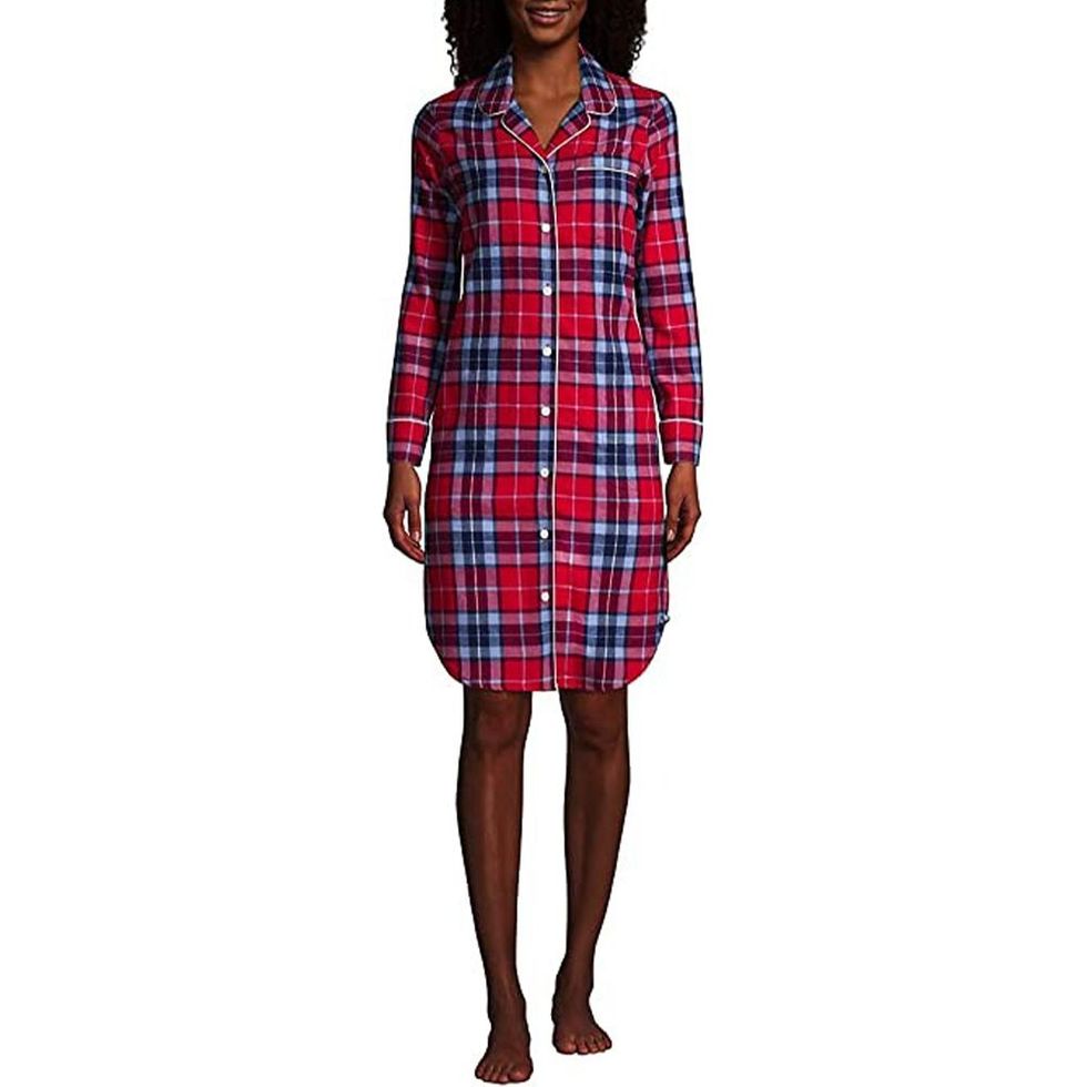 Women's Perfectly Cozy Plaid Flannel NightGown - Stars Above Dark Red -  Miazone