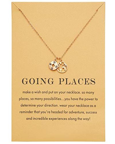 Gold Plated Compass World Map Pendant Necklace 