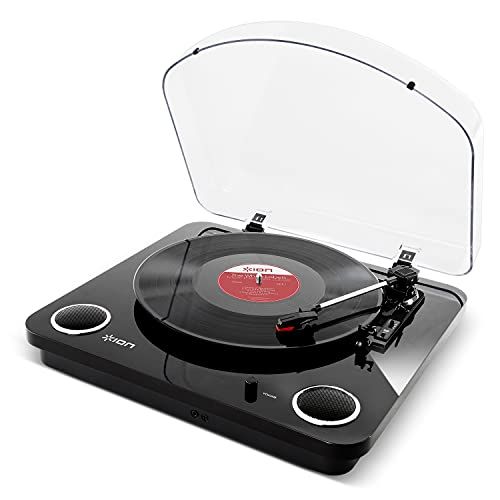 ION Audio Max LP - Vinyl Record Player / Turntable with Built In Speakers, USB Output for Conversion and Three Playback Speeds - Piano Black Finish