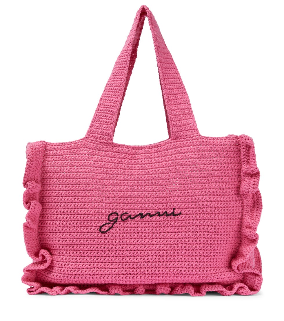 Frill-Trimmed Crochet Tote Bag