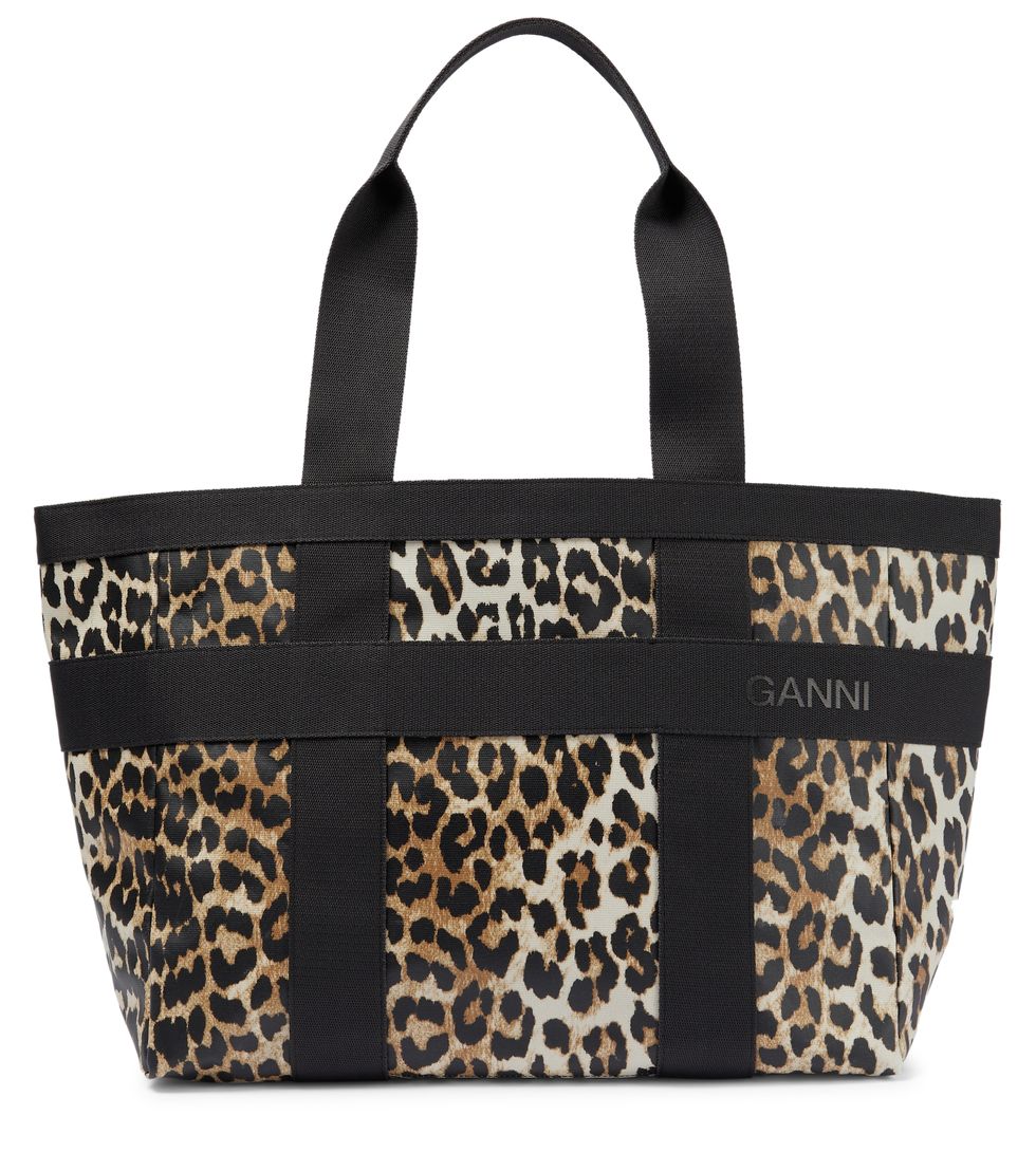 Leopard-print canvas tote bag