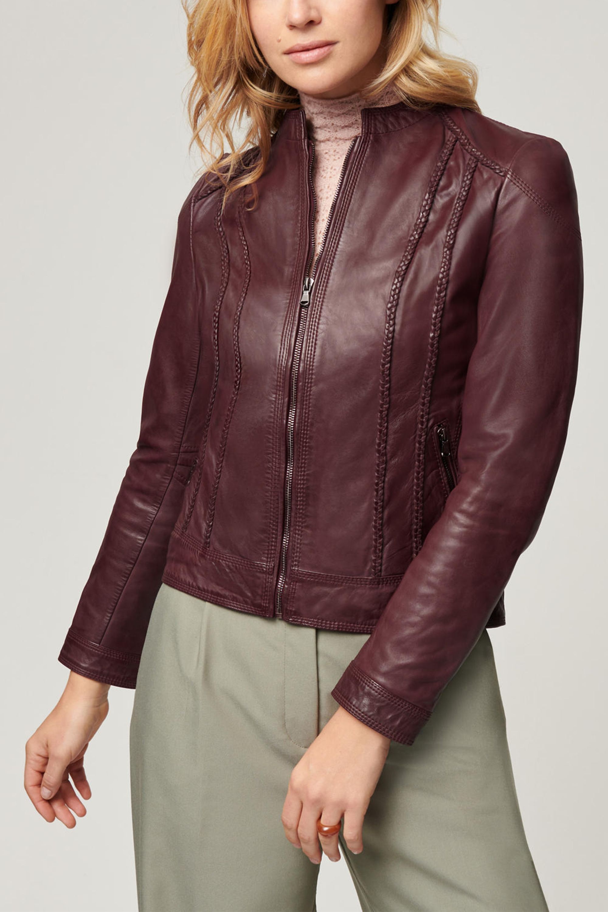 Burgundy leather outlet moto jacket women's