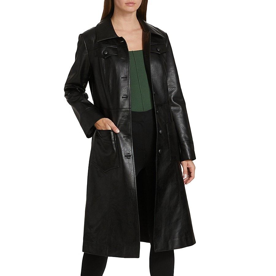 Winter Long Coat Leather Jacket  Long leather coat, Trench coats women,  Coats for women