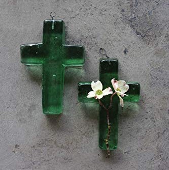 Recycled Glass Hanging Cross