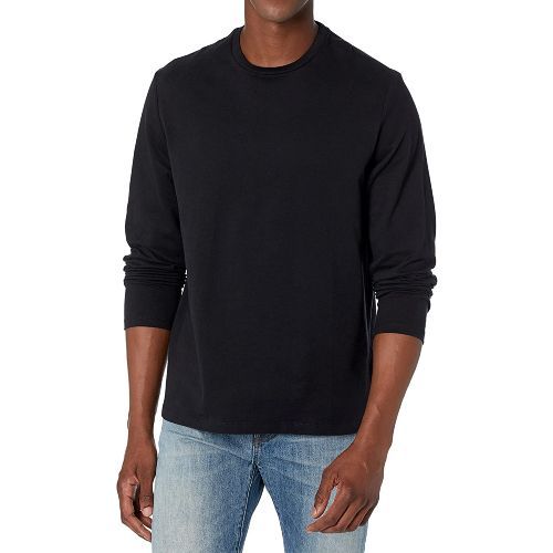 Men's Cotton Crew Neck Long Sleeve Henley Shirt / T Shirts, Black 3XL
