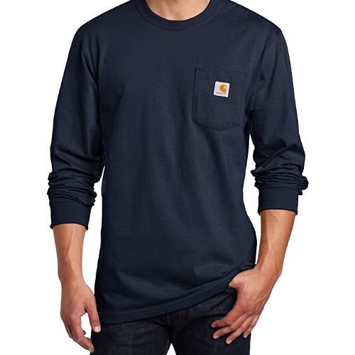 Shirts for Men Long Sleeves Solid Crewneck T-Shirt Pocket Shirt Outdoor  Shirts (Blue, XXL) : : Fashion