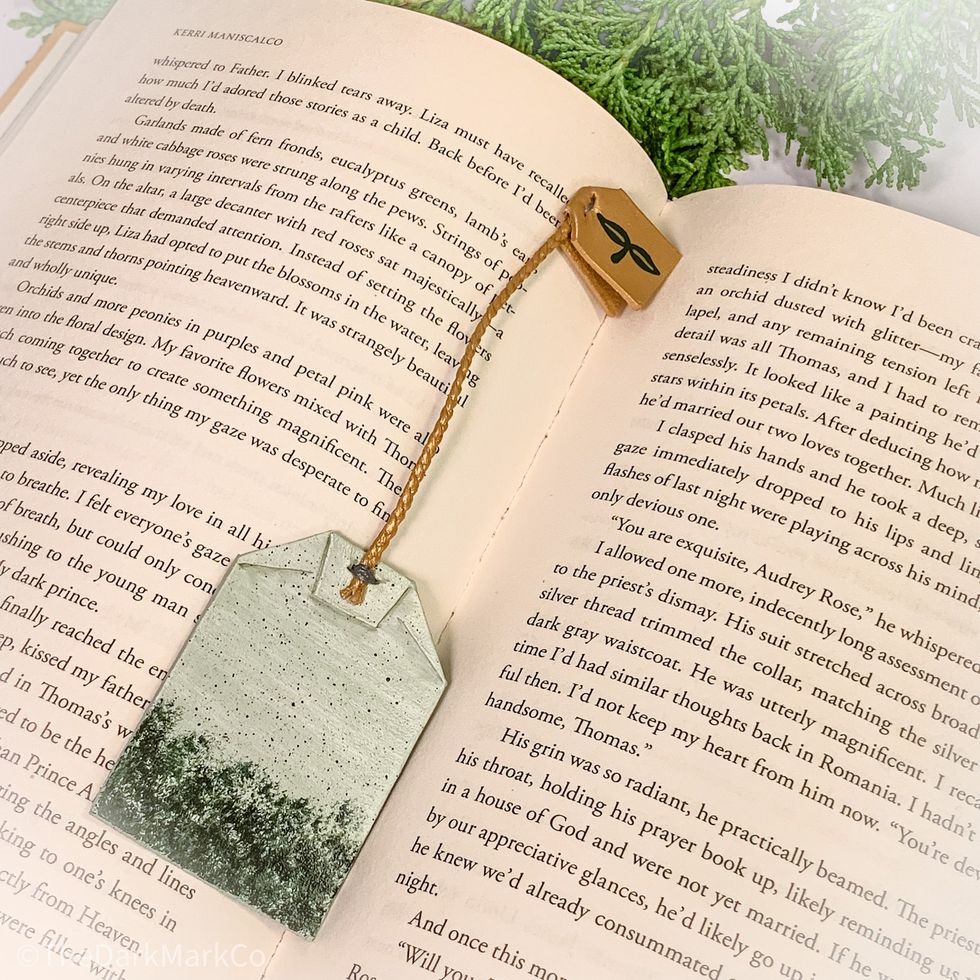 Green Tea Bag Leather Bookmark