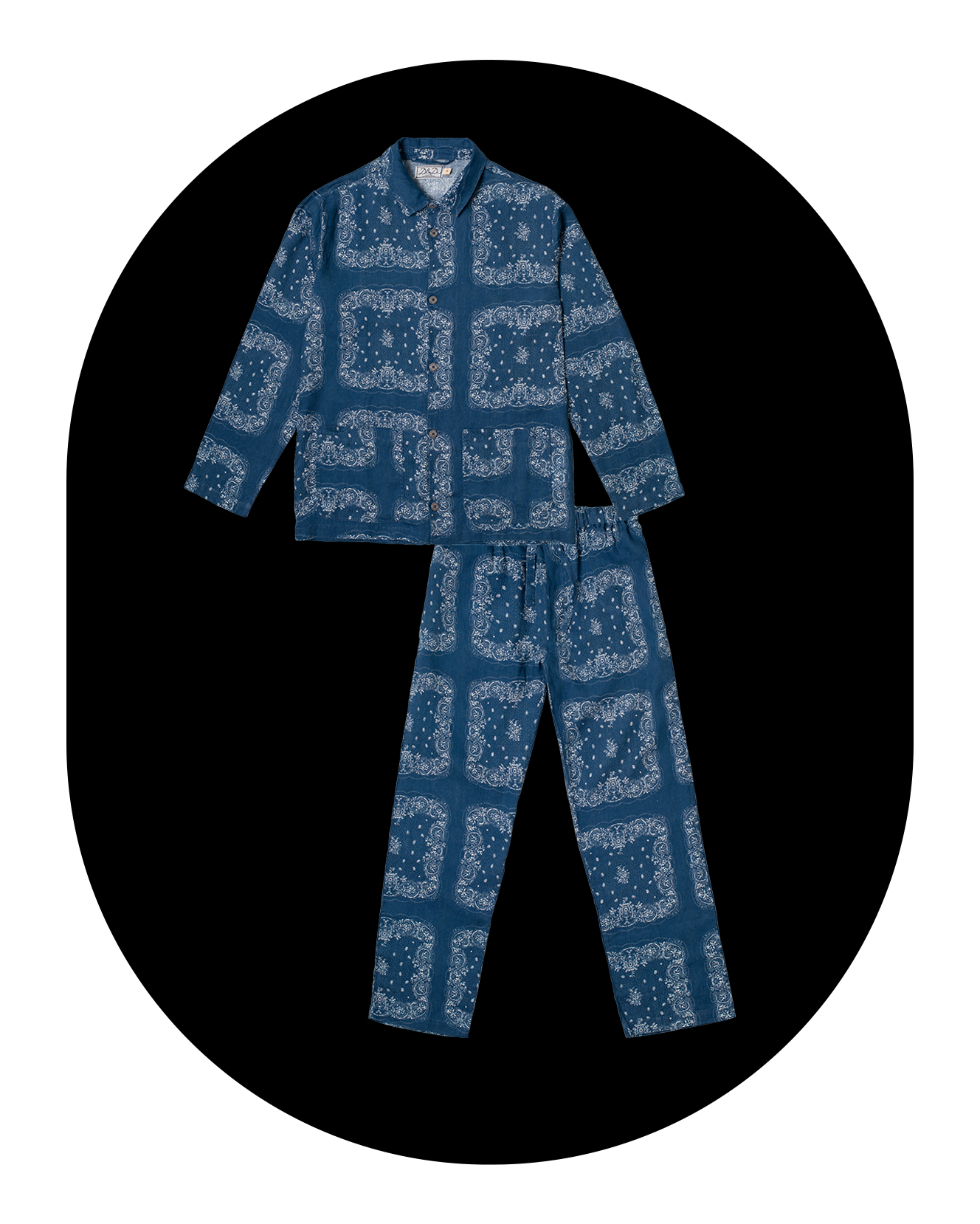 Men’s Pocket Pyjama SetBandana Print Navy/Cream Linen 100% linen
