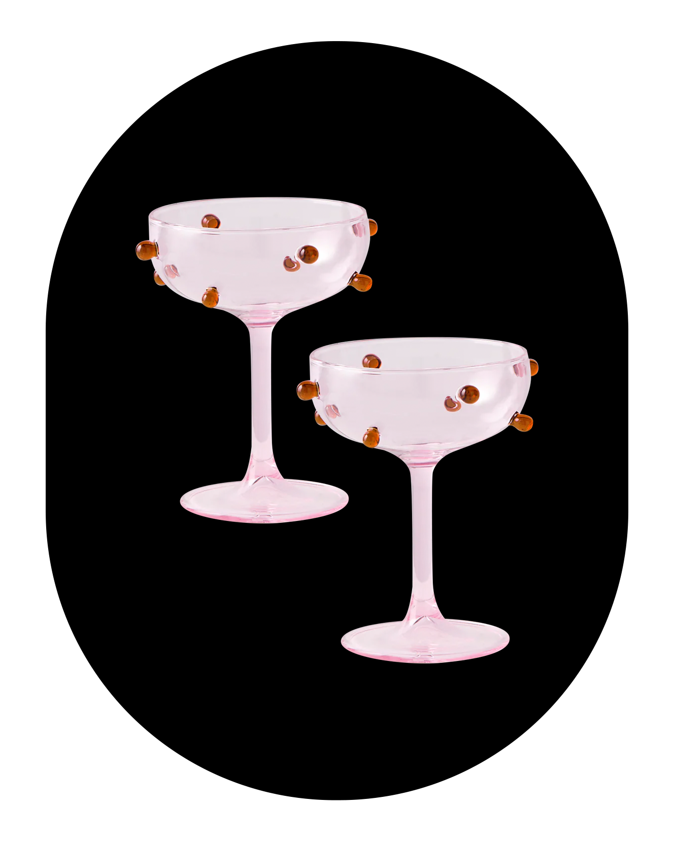 2 CHAMPAGNE COUPES | PINK & AMBER