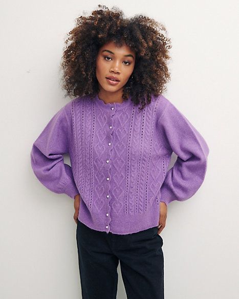 Lilac Cropped Cable Button Down Cardigan