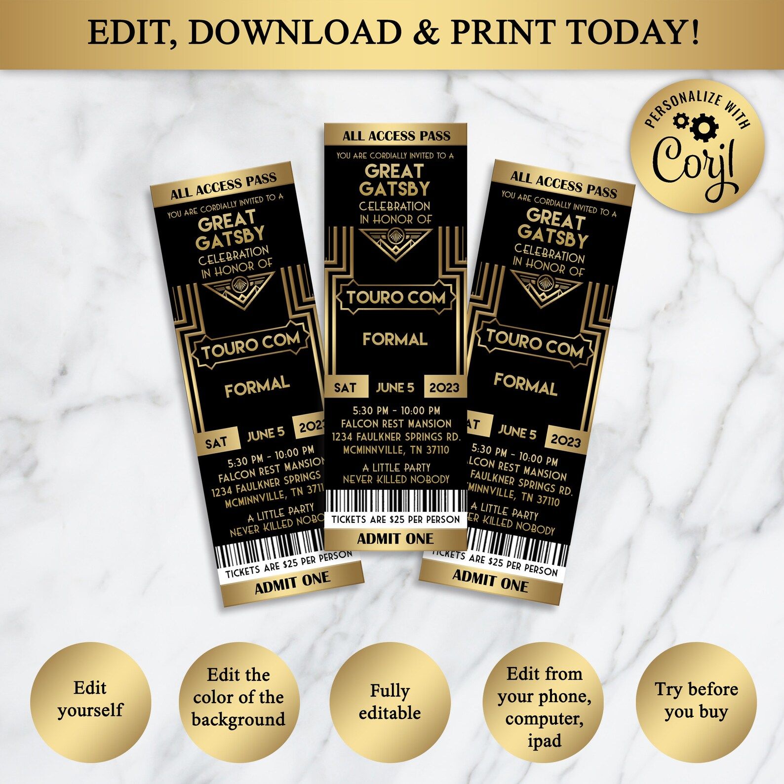 Printable Great Gatsby Style Ticket