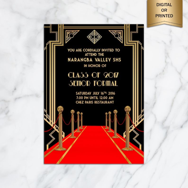 Great Gatsby Style Art Deco Prom Invitation