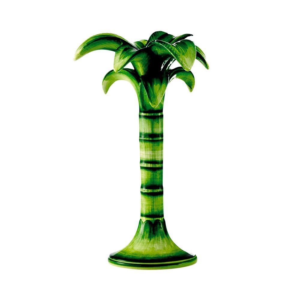 Medium Green Palm Tree Candlestick, Set of 2