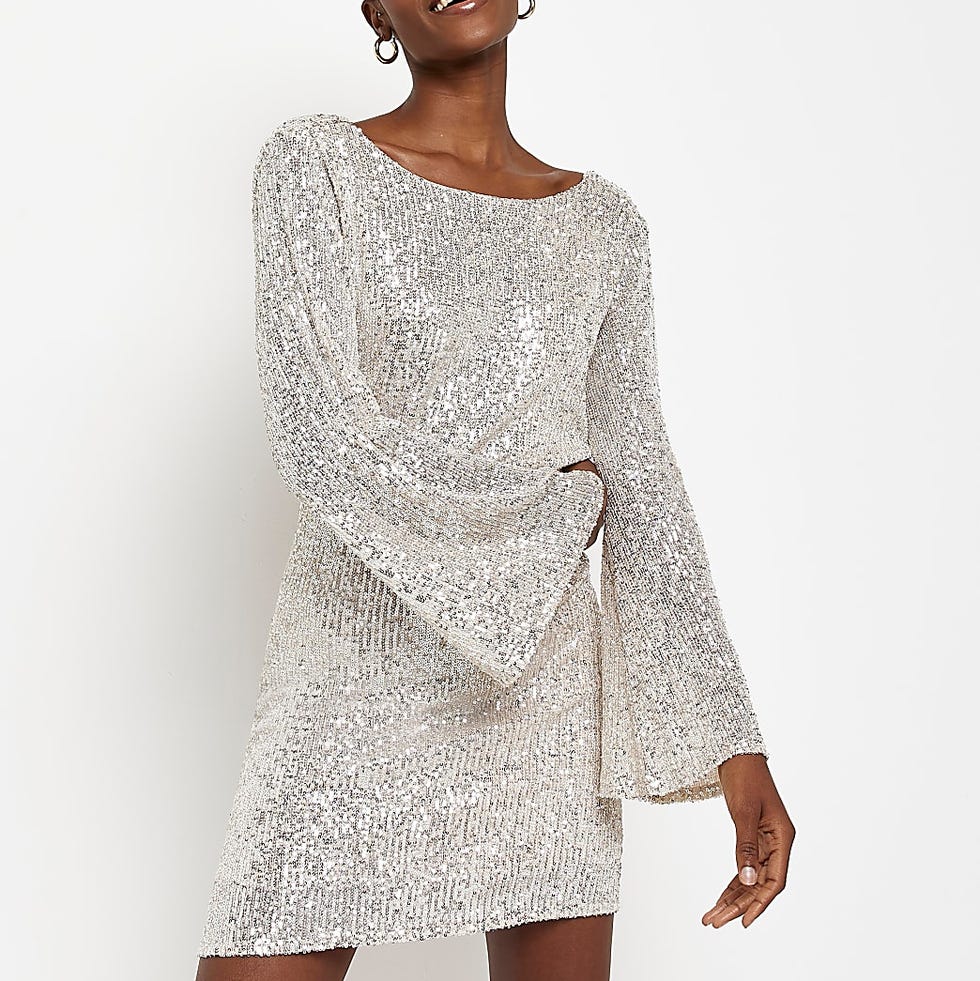 Silver Sequin Shift Mini Dress