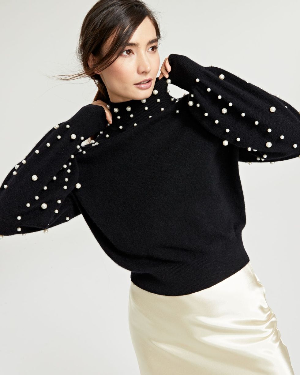 Cashmere Imitation-Pearl Embellished Sweater