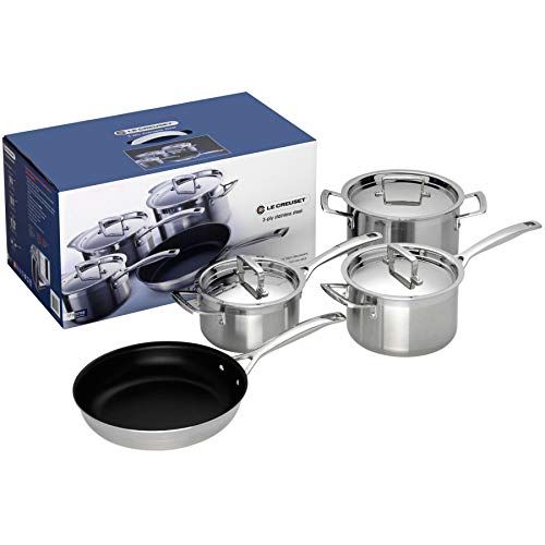 Le Creuset 3-Ply Stainless Steel Cookware Set, 4 Pieces