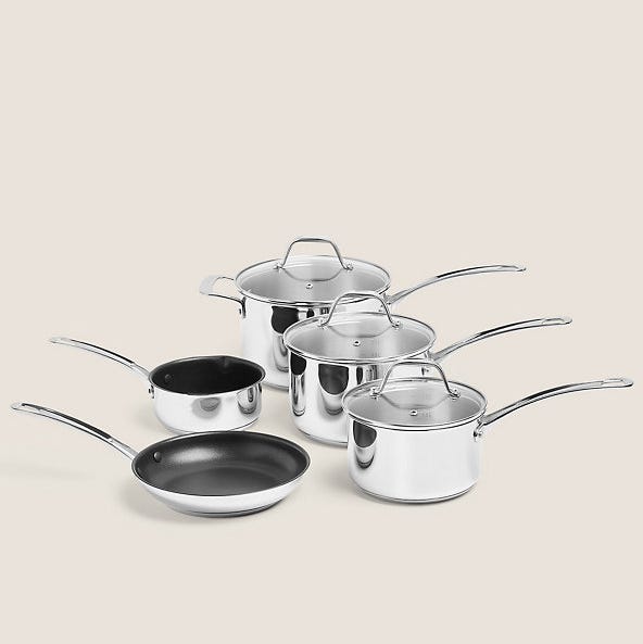 M&S 5 Piece Stainless Steel Pan Set