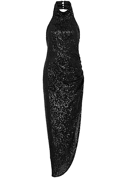 Marissa black sequin halterneck dress