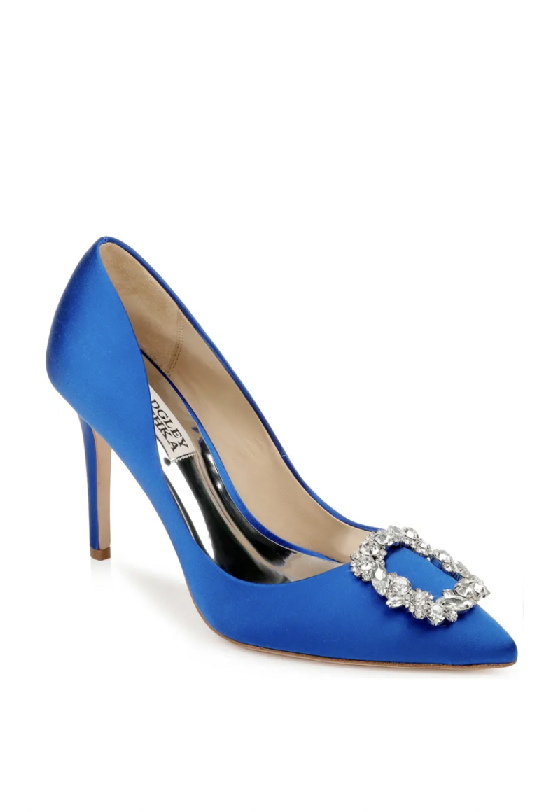 Cher Crystal Embellished Pump in Electric Blue Satin