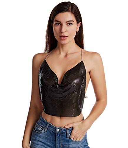 Backless Chainmail Halter Crop Top