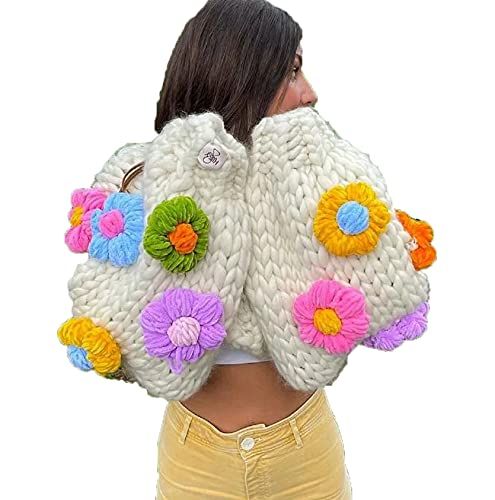 Oversized Flower Cable Knit Cardigan