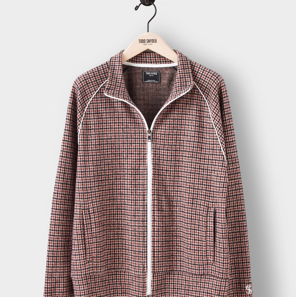 Houndstooth Wool Track Jacket in Wineberry