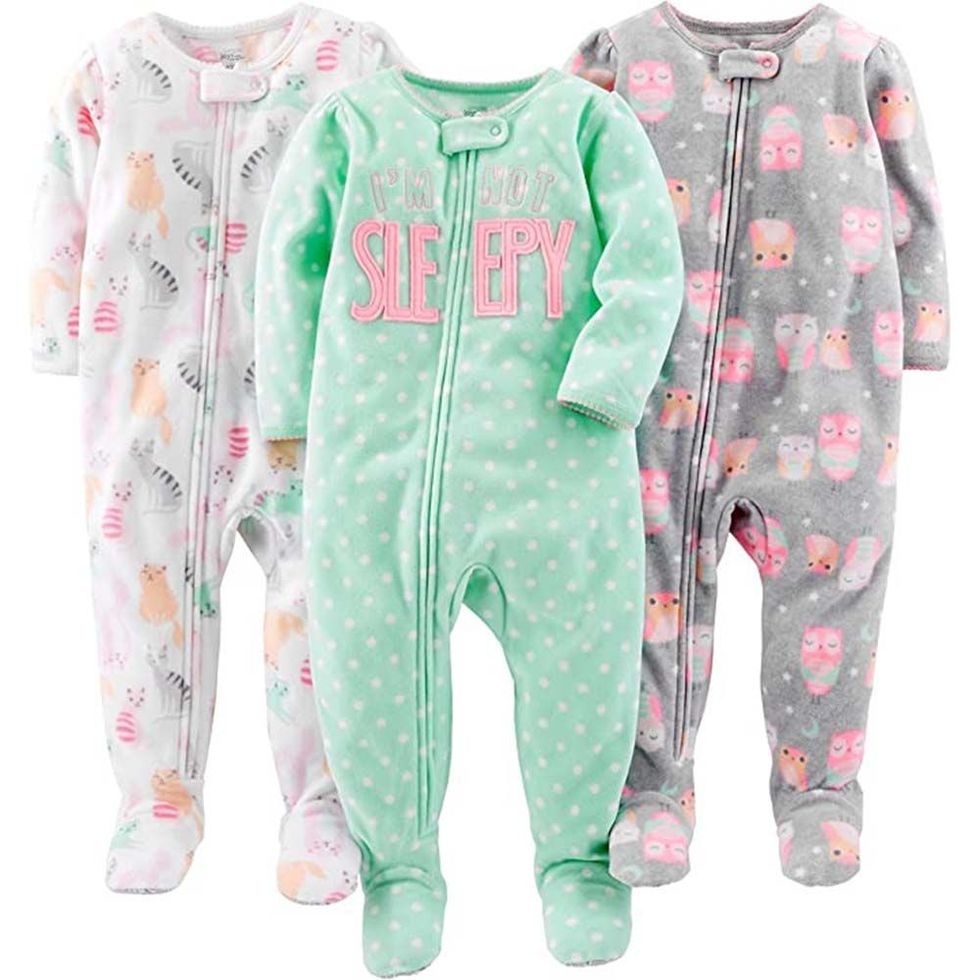 Baby Girl’s Loose-Fit Flame-Resistant Fleece Footed Pajamas