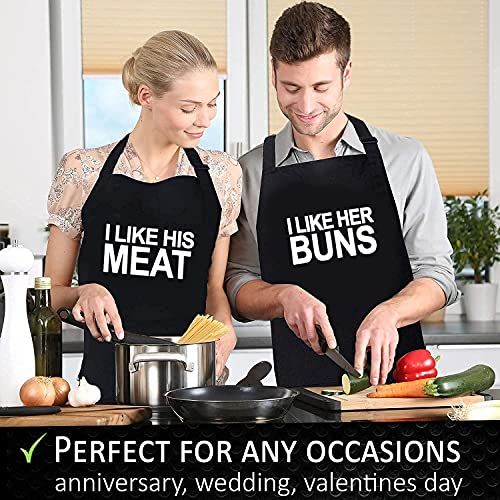 Funny Couple Aprons & Gift Bag - I Like her Buns, I Like His Meat
