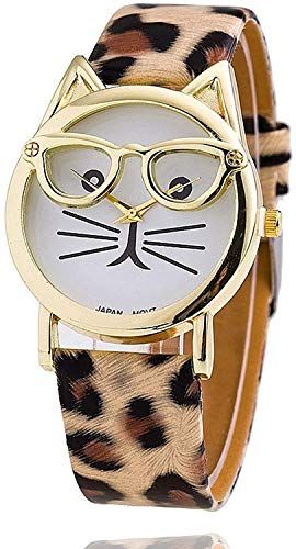 Platinum Plated Mini Cat Glasses Analog Quartz Watch
