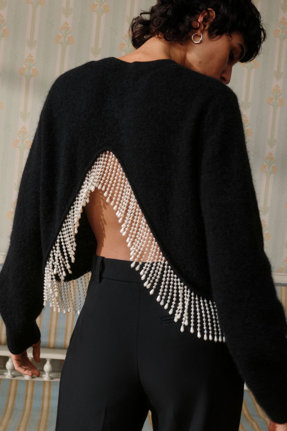 Pearl Fringed Cropped Jumper