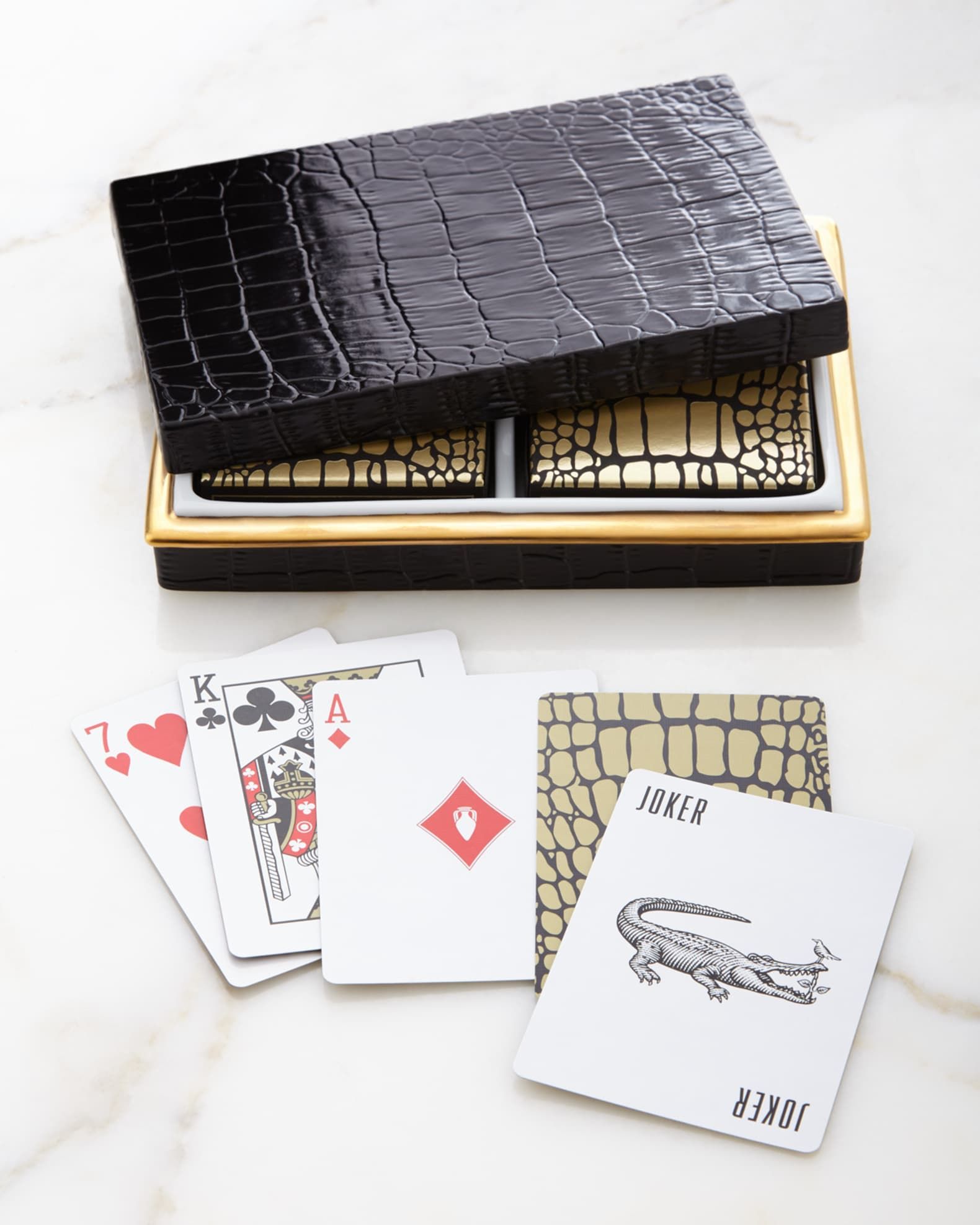 Crocodile-Embossed Box with Playing Cards
