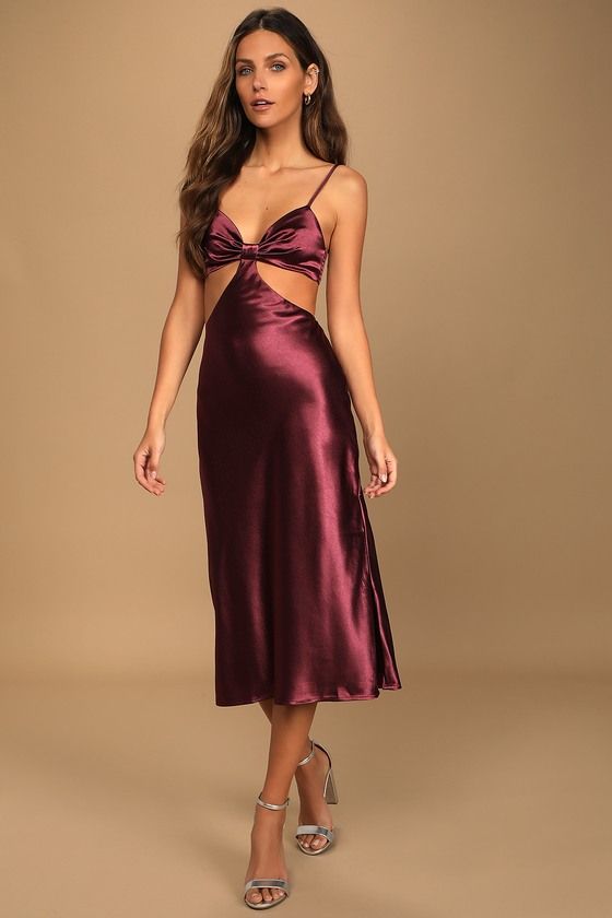 Need My Love Plum Purple Satin Cutout Midi Dress