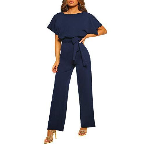 Short Sleeve Belted Wide Leg Jumpsuit