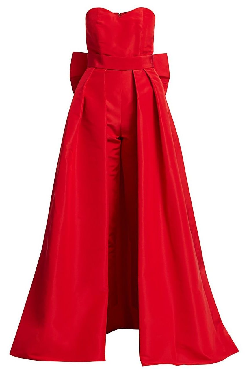 Silk Faille Bow-Back Jumpsuit with Convertible Skirt