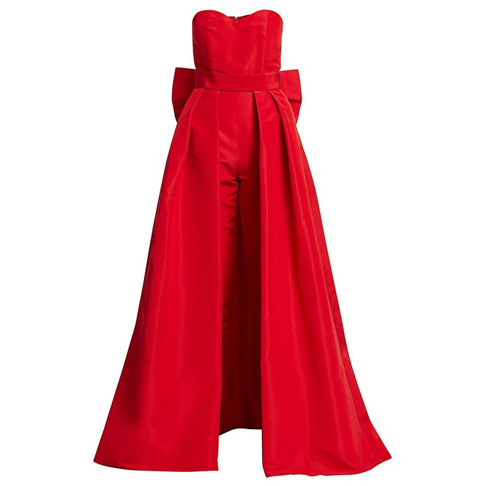 Silk Faille Bow-Back Jumpsuit with Convertible Skirt