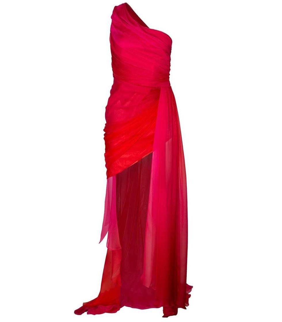 One Shoulder Ombre Pleated Dress